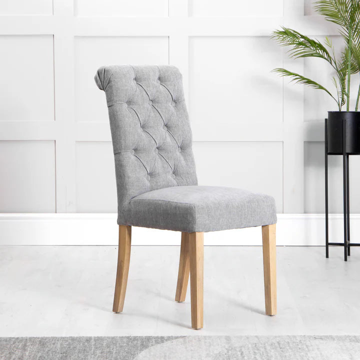 The Chair Collection Button Back Scroll Top Dining Chair - Grey