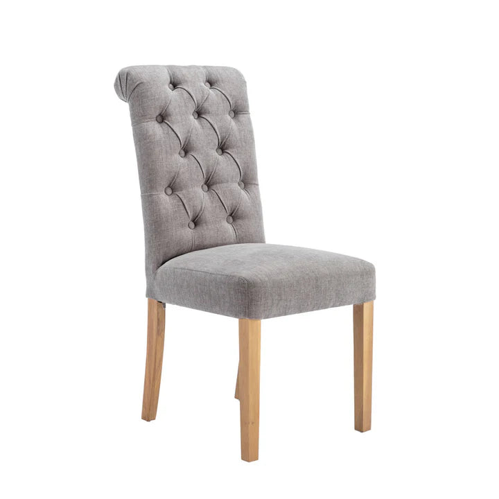 The Chair Collection Button Back Scroll Top Dining Chair - Grey