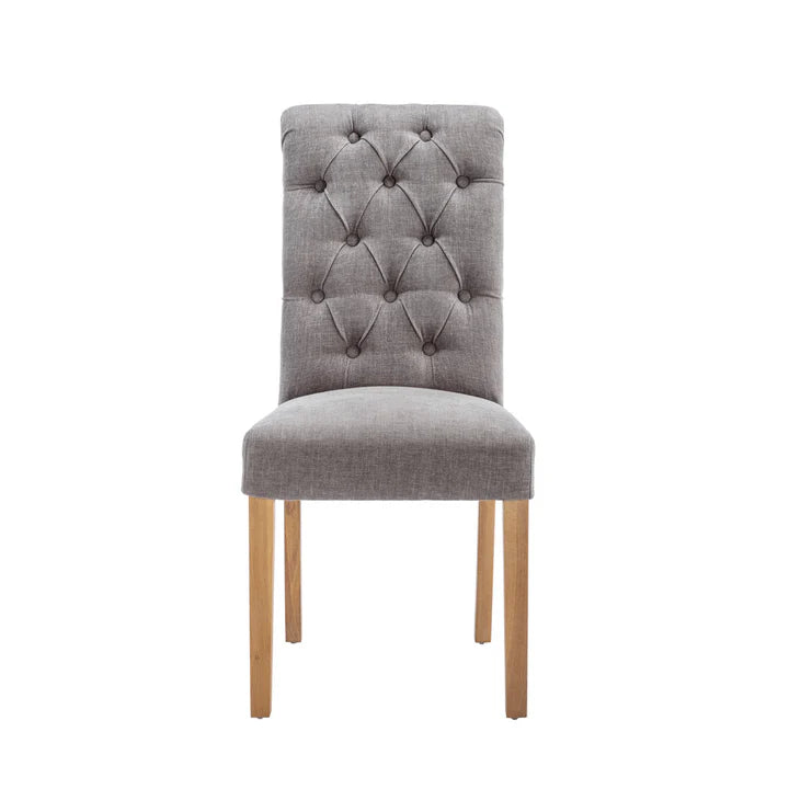 The Chair Collection Button Back Scroll Top Dining Chair - Grey