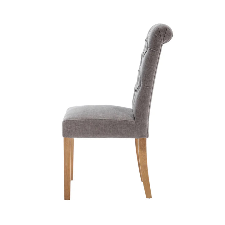 The Chair Collection Button Back Scroll Top Dining Chair - Grey