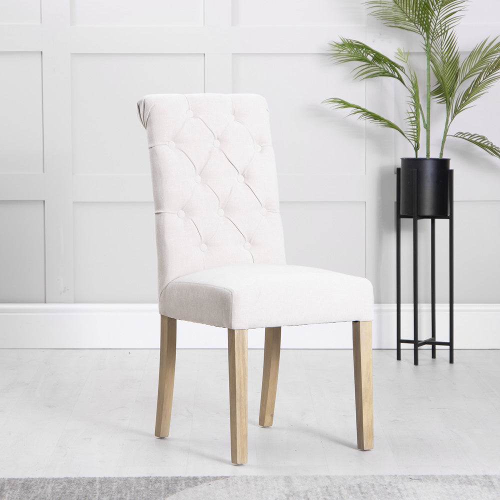 The Chair Collection Button Back Scroll Top Dining Chair - Natural