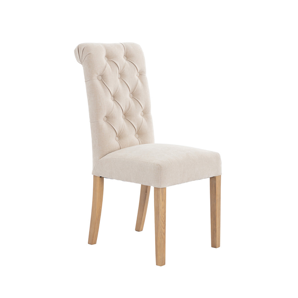 The Chair Collection Button Back Scroll Top Dining Chair - Natural