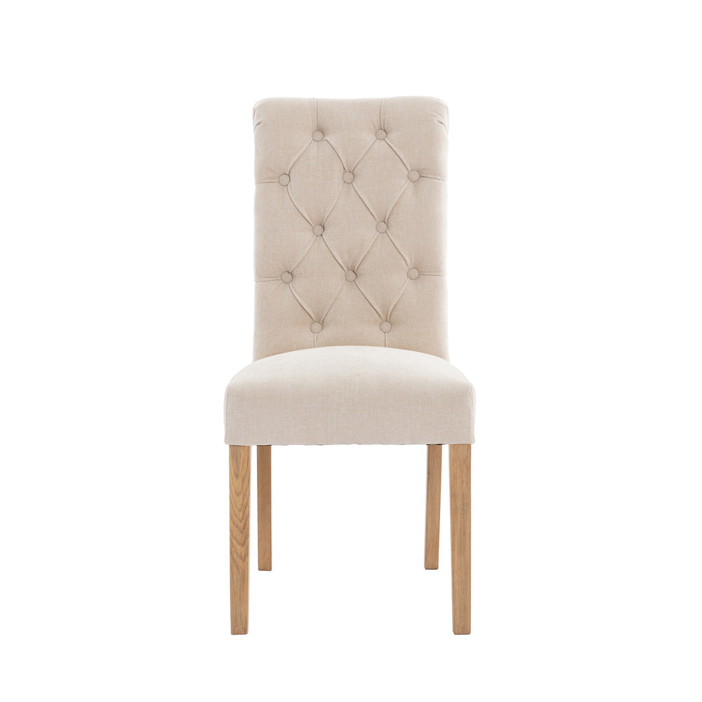 The Chair Collection Button Back Scroll Top Dining Chair - Natural