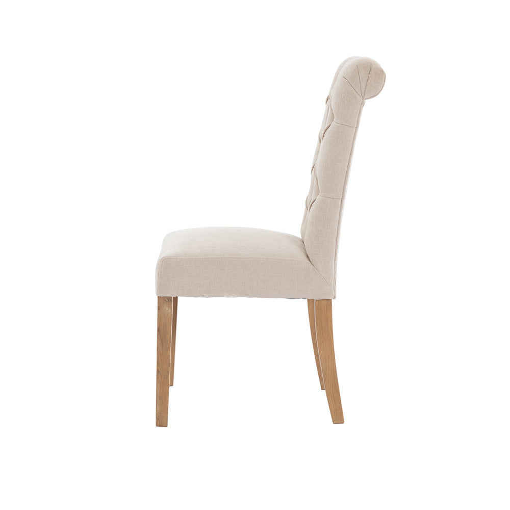 The Chair Collection Button Back Scroll Top Dining Chair - Natural