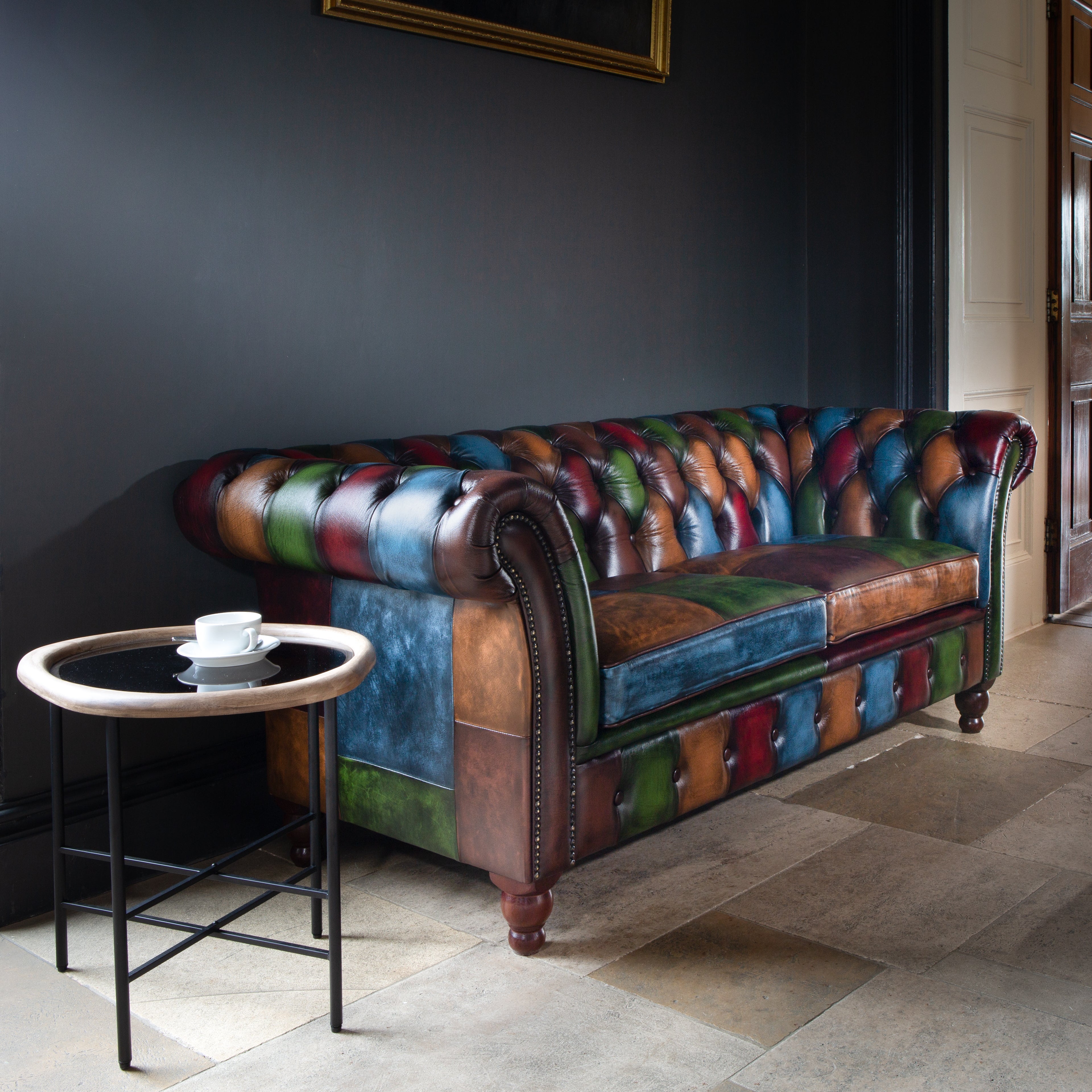Orange Chester Leather Patchwork 2 Seater Sofa