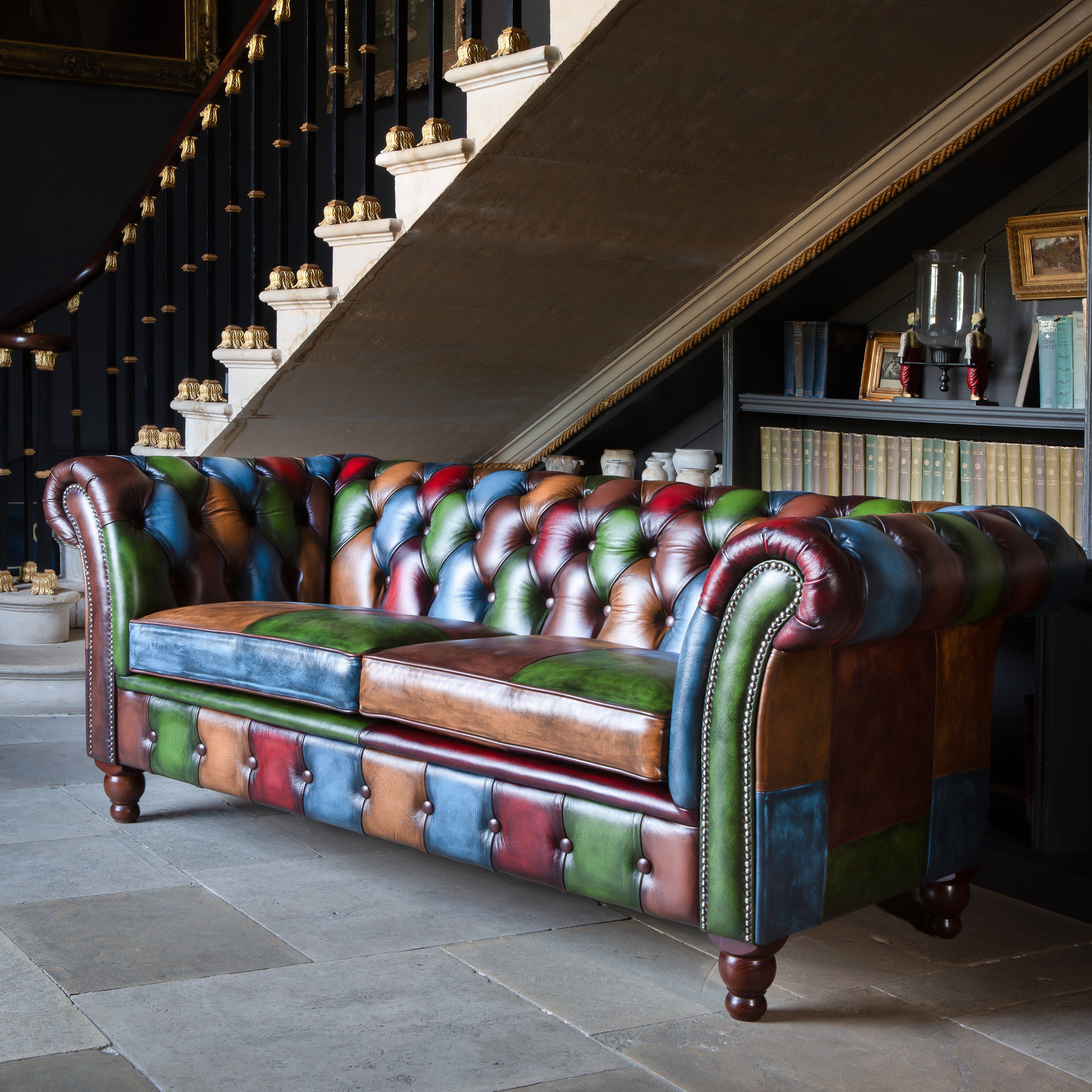 Orange Chester Leather Patchwork 2 Seater Sofa
