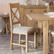 Caen Cross Back Chair Fabric Seat in Check Natural