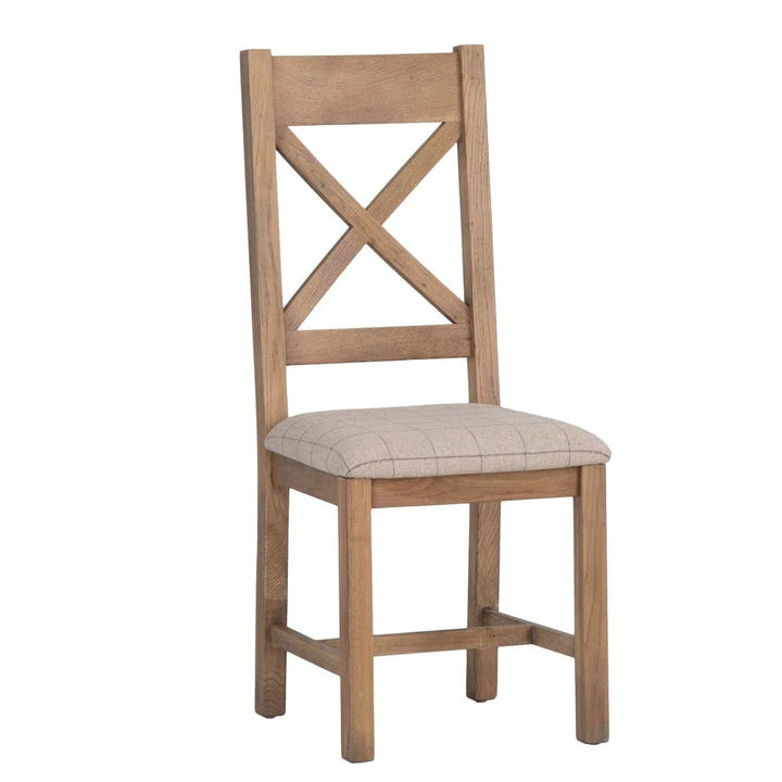 Caen Cross Back Chair Fabric Seat in Check Natural