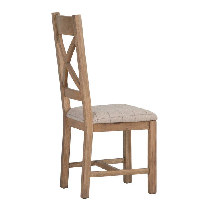 Caen Cross Back Chair Fabric Seat in Check Natural