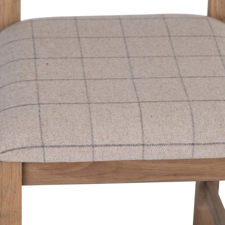 Caen Cross Back Chair Fabric Seat in Check Natural