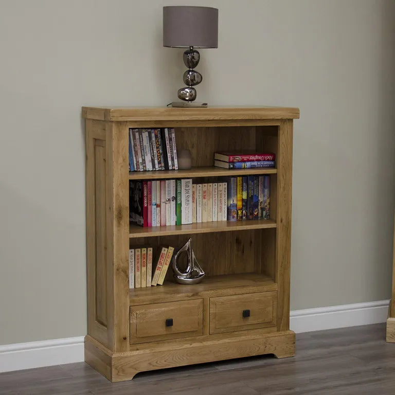Dinan Bookcase - 2 Drawer - Small - Oak