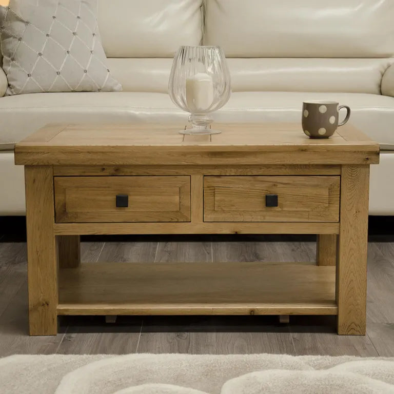 Dinan Coffee Table - 2 Drawer - Oak