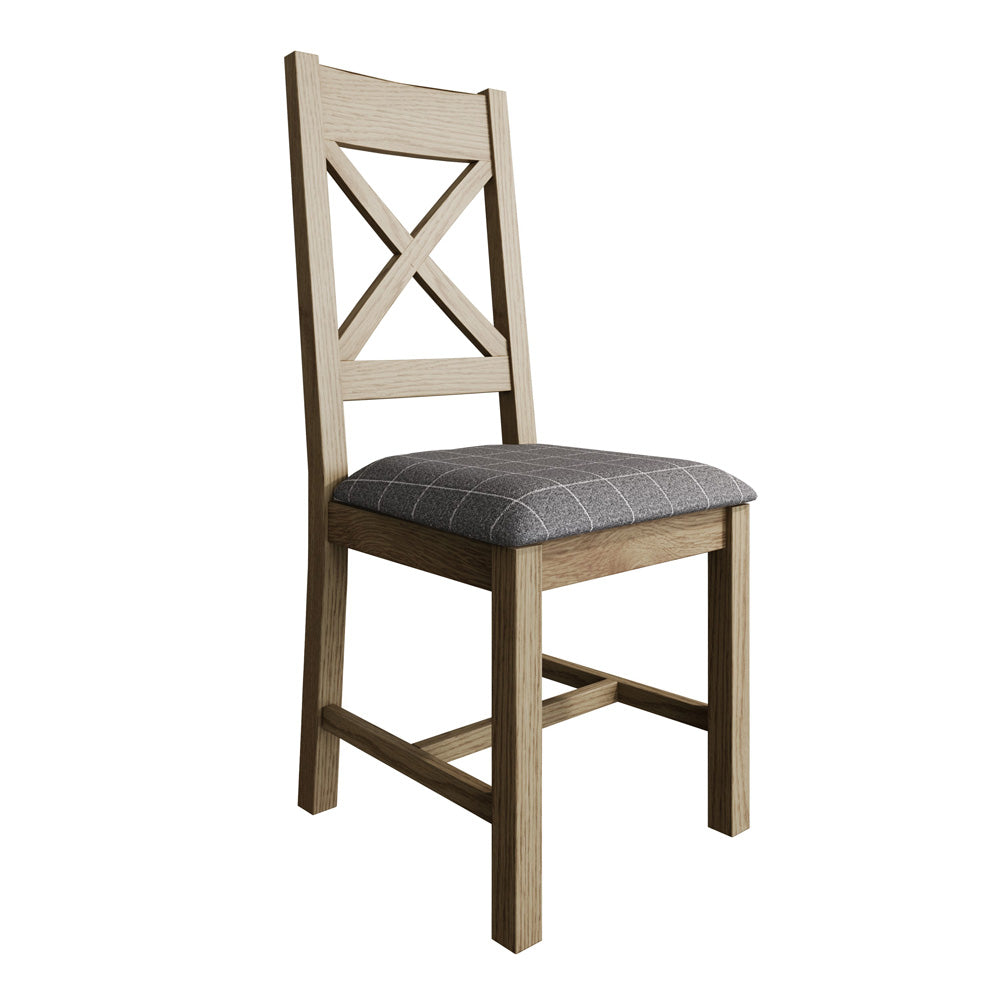 Caen Cross Back Chair Fabric Seat in Check Grey