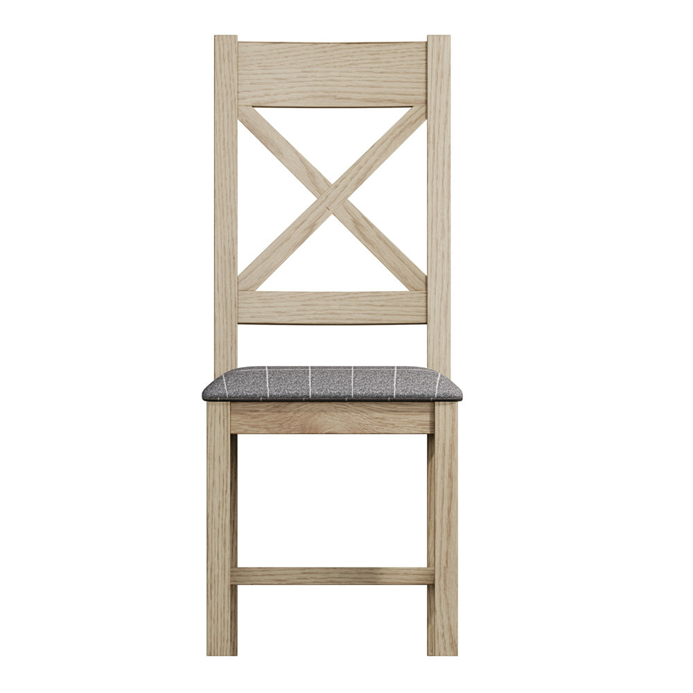 Caen Cross Back Chair Fabric Seat in Check Grey