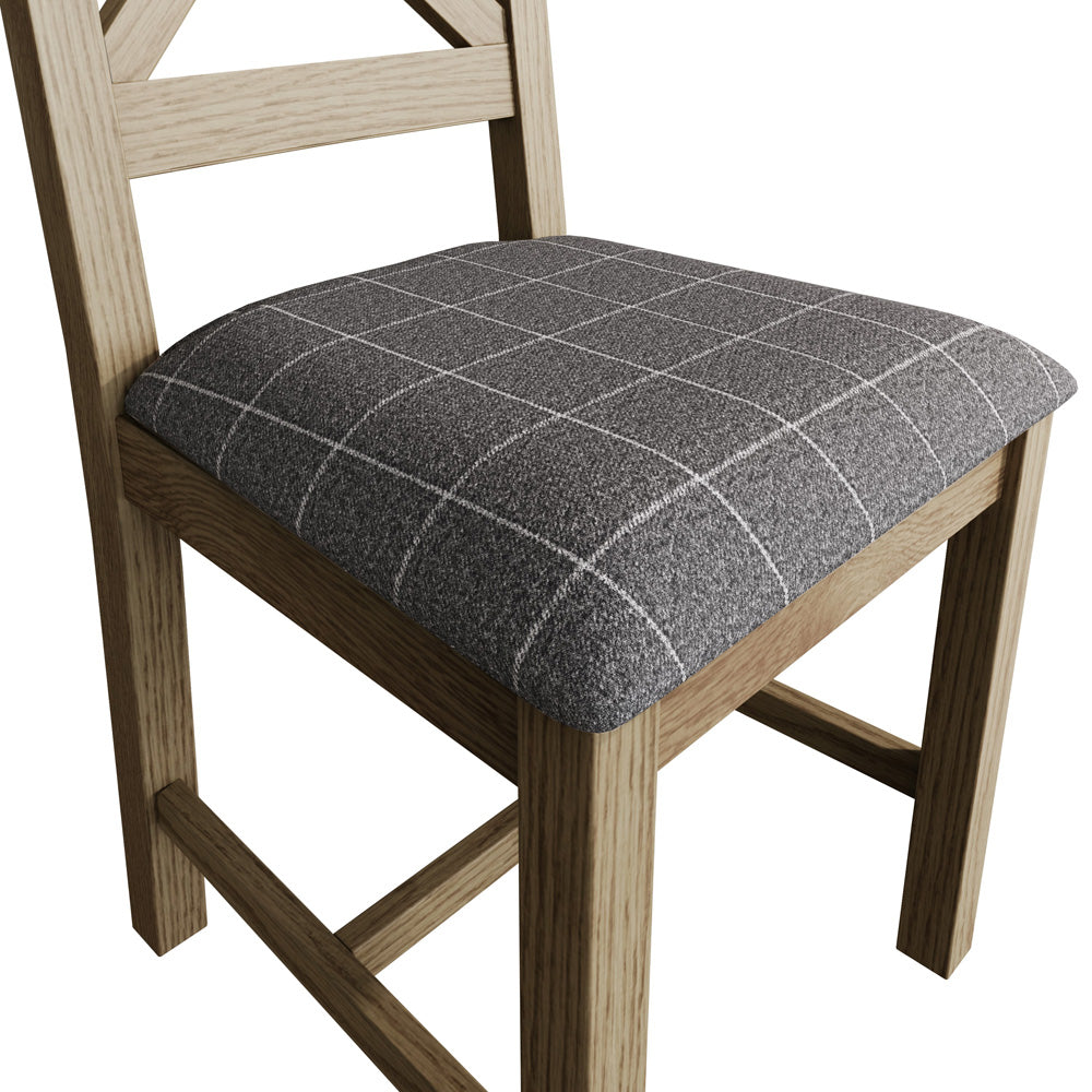 Caen Cross Back Chair Fabric Seat in Check Grey