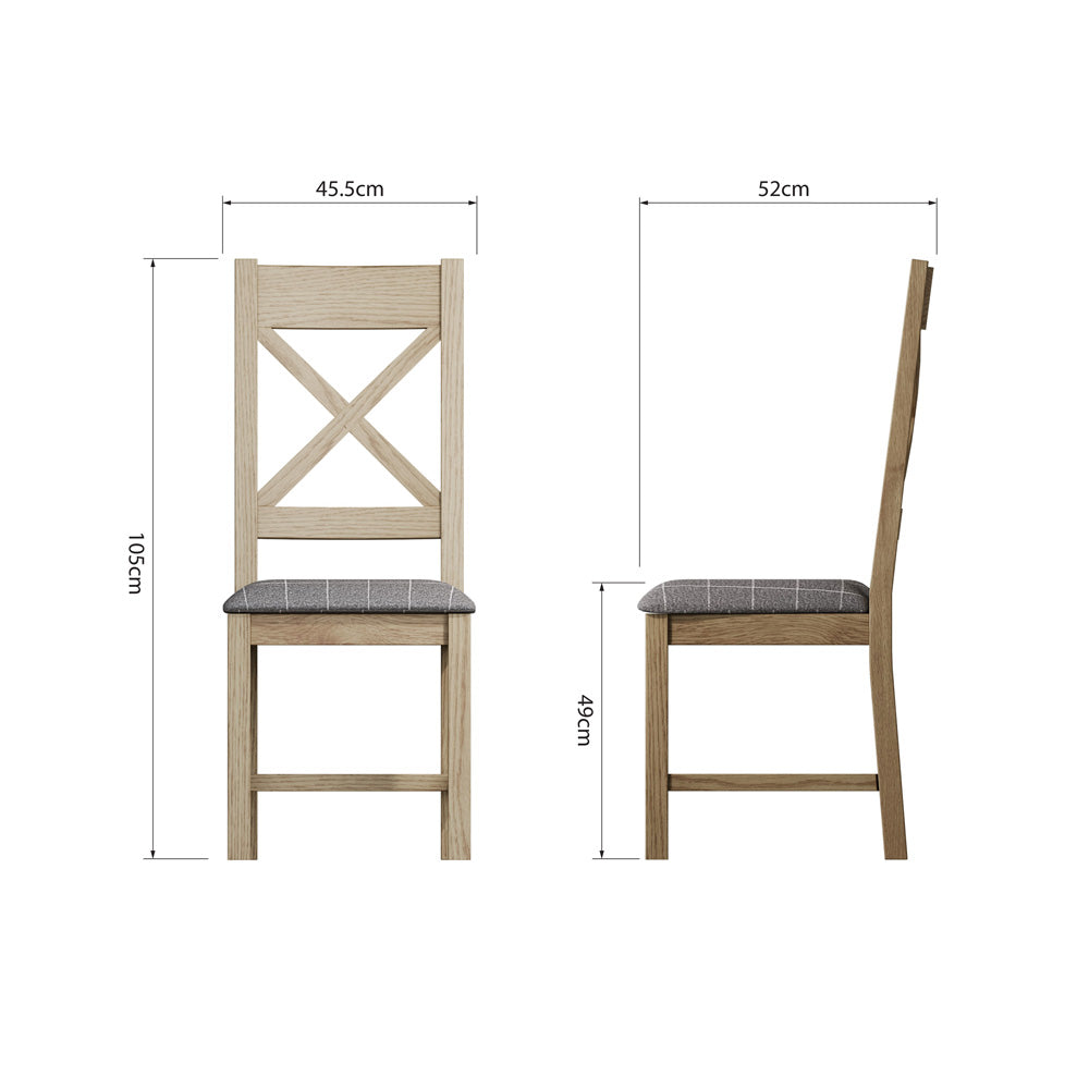 Caen Cross Back Chair Fabric Seat in Check Grey