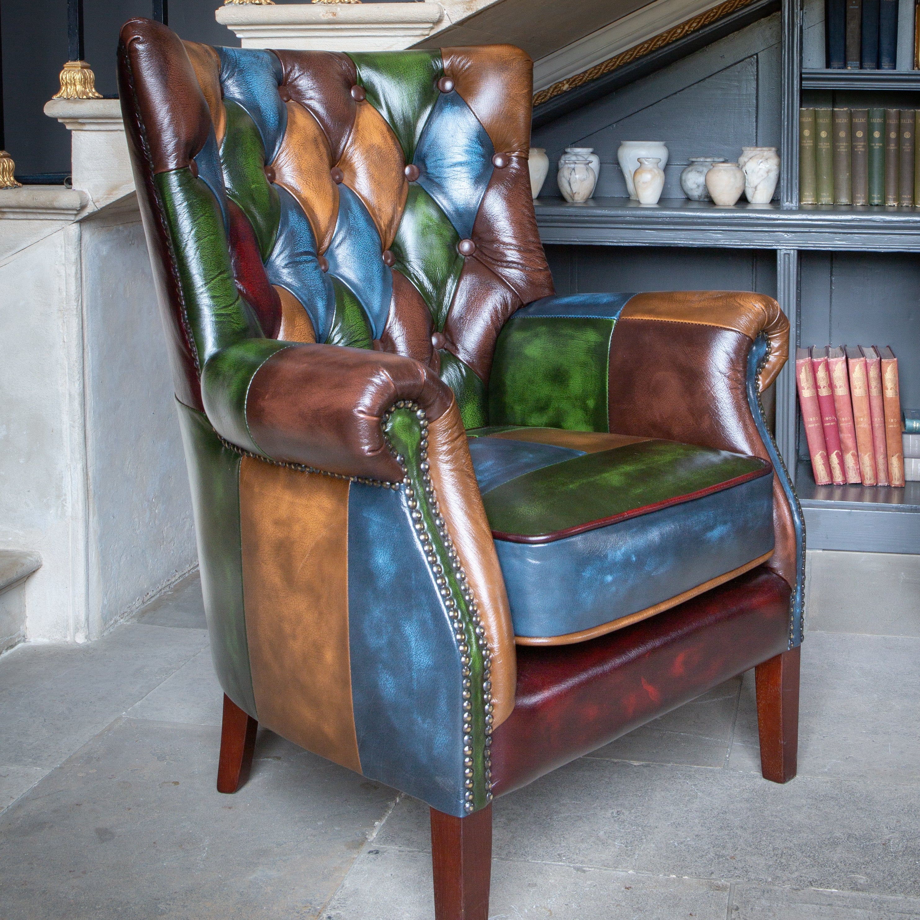Orange Leather Patchwork Armchair