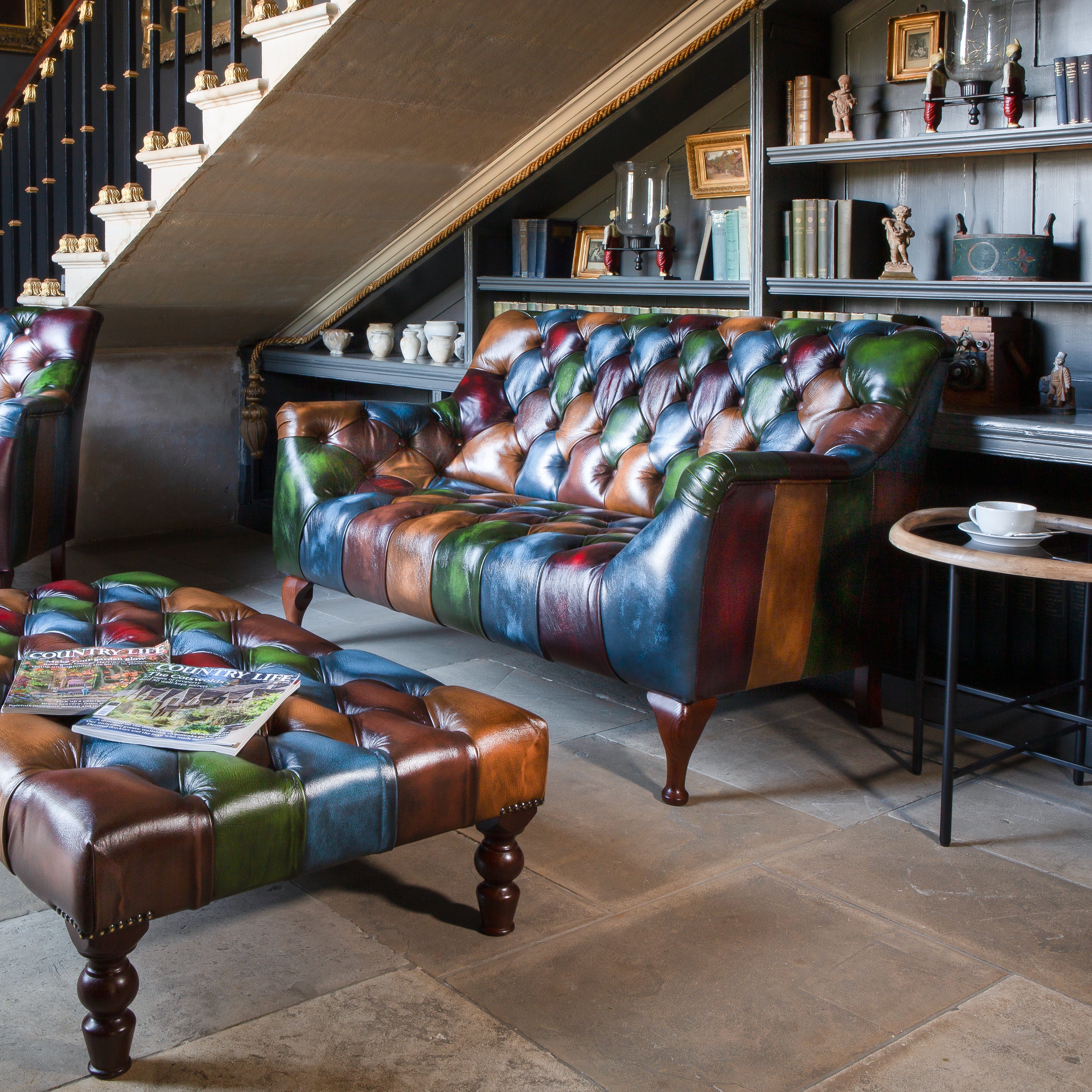 Orange Litton Leather Patchwork 2 Seater Sofa