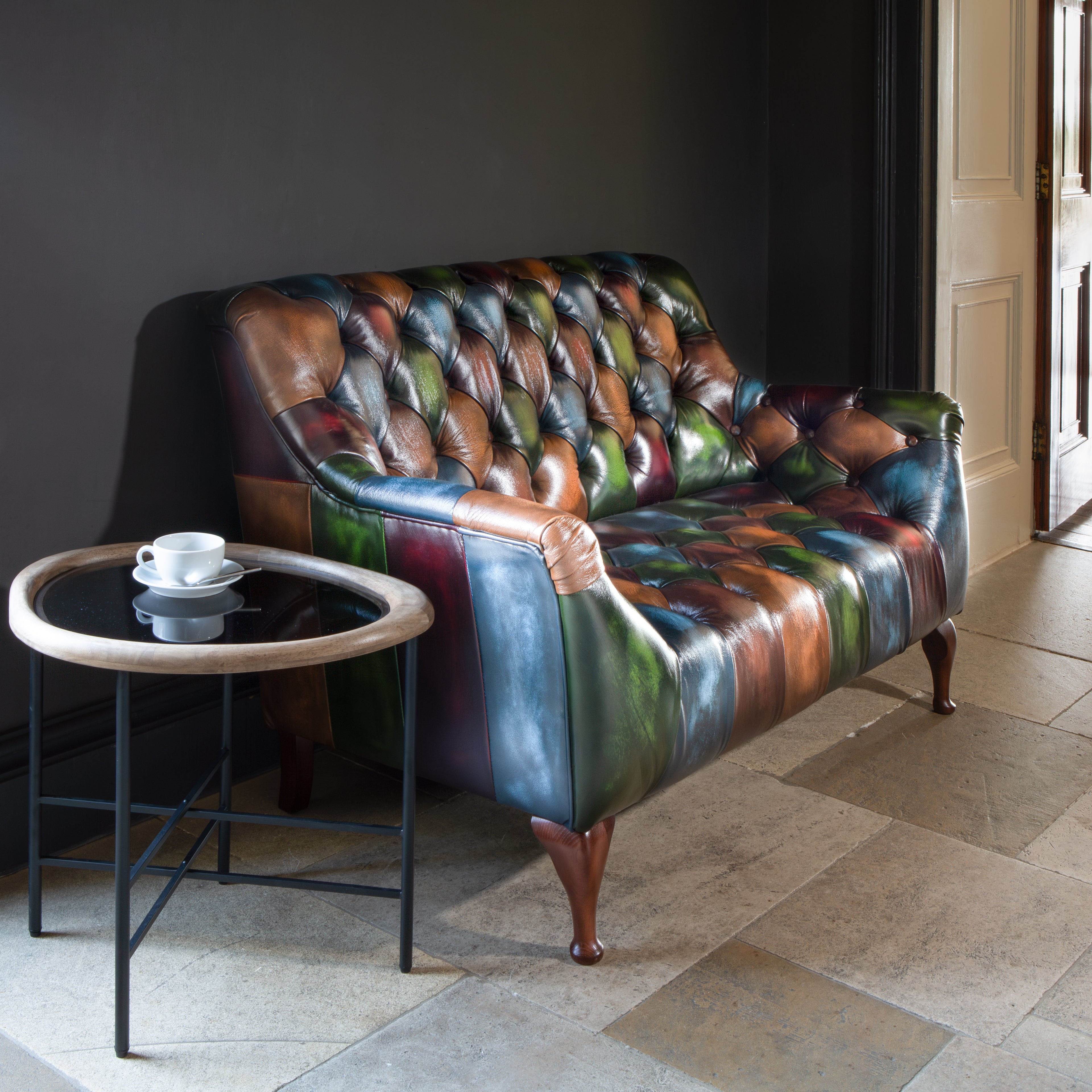 Orange Litton Leather Patchwork 2 Seater Sofa