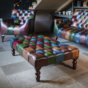 Orange Leather Patchwork Footstool