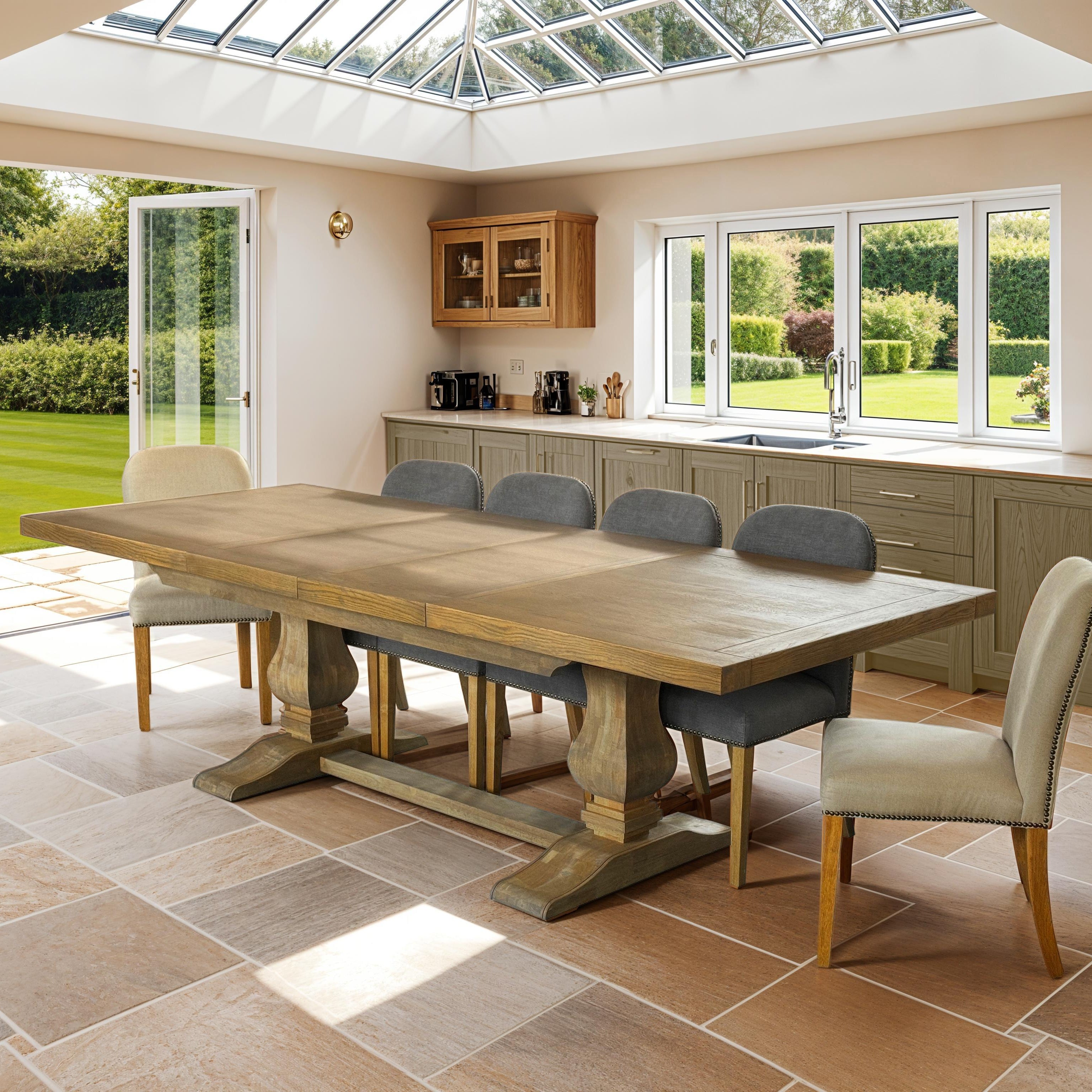 Roubaix Extending Dining Table with Wooden Legs in Grey Oiled