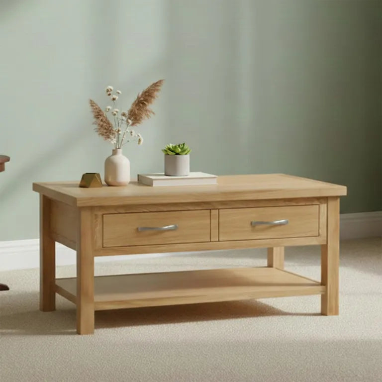 Marseille Coffee Table - 2 Drawer - Natural Oak