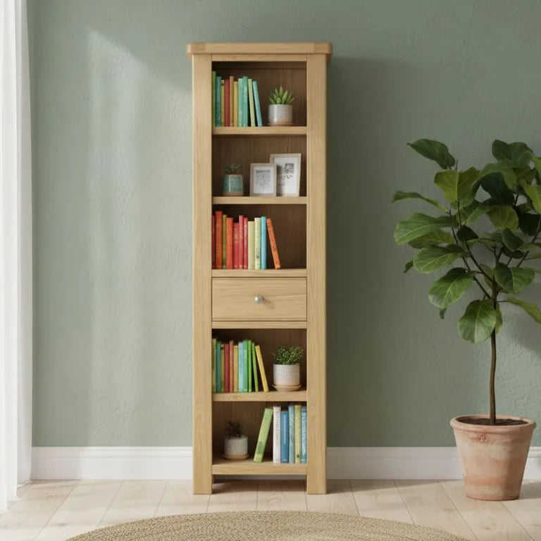 Paris Bookcase - 1 Drawer Slim - Oak