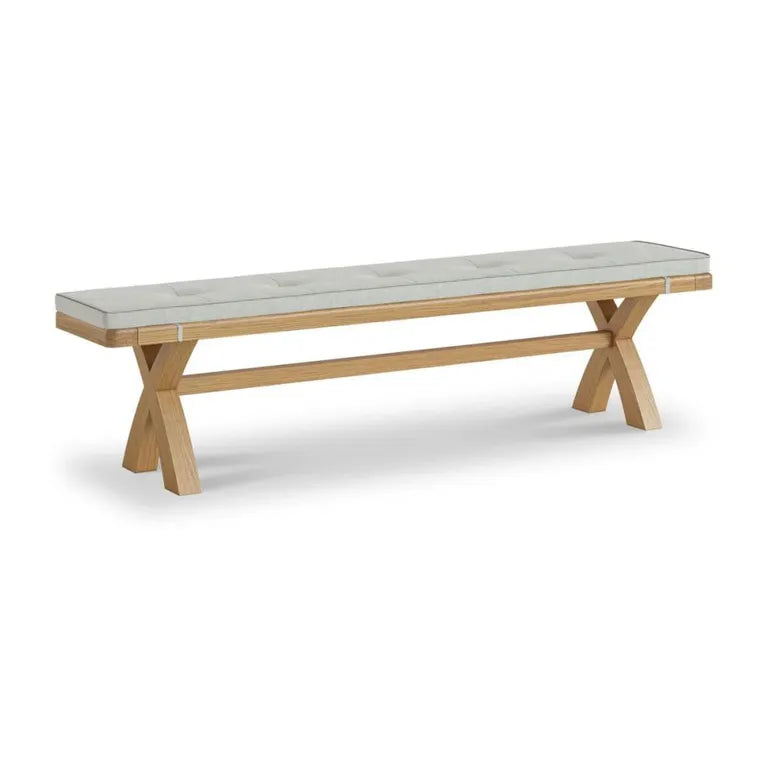 Paris Dining Bench with Cross Leg - Beige Fabric - Oak