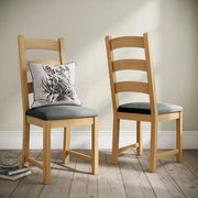 Paris Dining Chair - Set of 2 - Charcoal Fabric - Ladder Back Oak