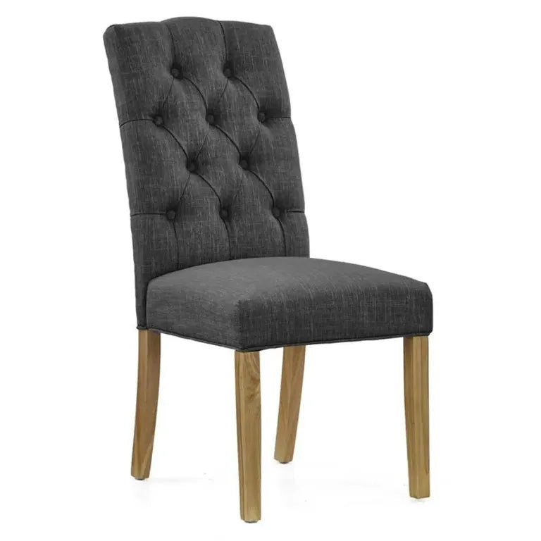 Paris Dining Chair - Set of 2 - Charcoal Fabric Button Back