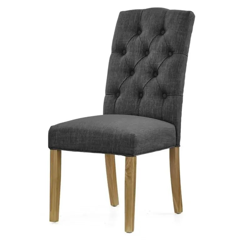 Paris Dining Chair - Set of 2 - Charcoal Fabric Button Back