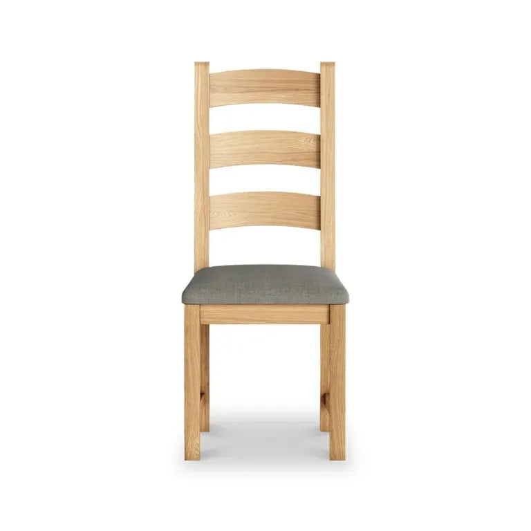 Paris Dining Chair - Set of 2 - Grey Fabric - Ladder Back Oak