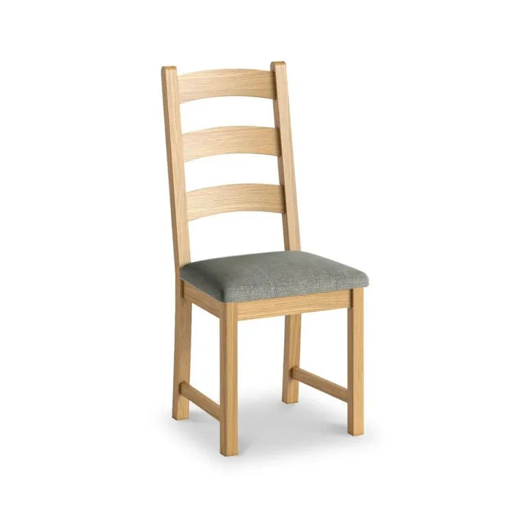 Paris Dining Chair - Set of 2 - Grey Fabric - Ladder Back Oak