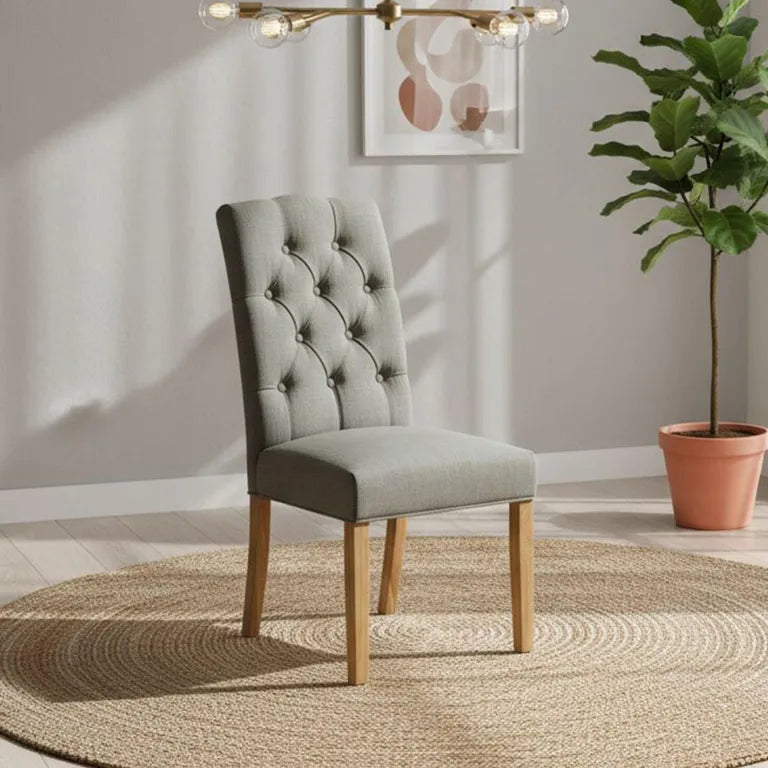 Paris Dining Chair - Set of 2 - Grey Fabric Button Back