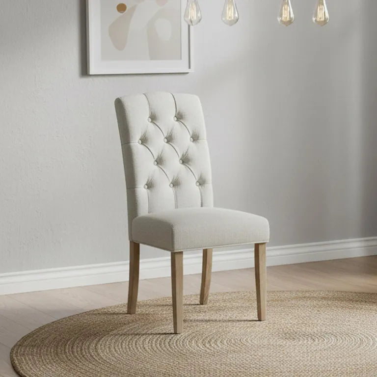Paris Dining Chair - Set of 2 - Natural Fabric Button Back
