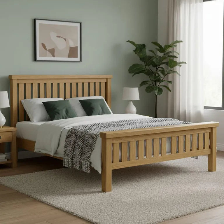 Paris Slatted Bed - Oak - 6ft Queen Size