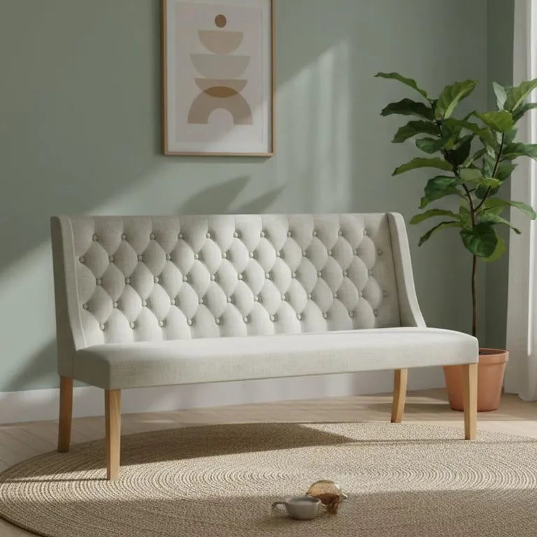 Paris Sofa - Beige Fabric Button Back