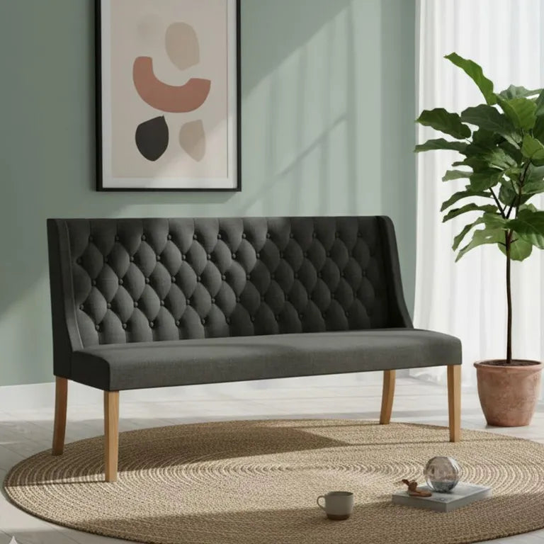 Paris Sofa - Charcoal Fabric Button Back
