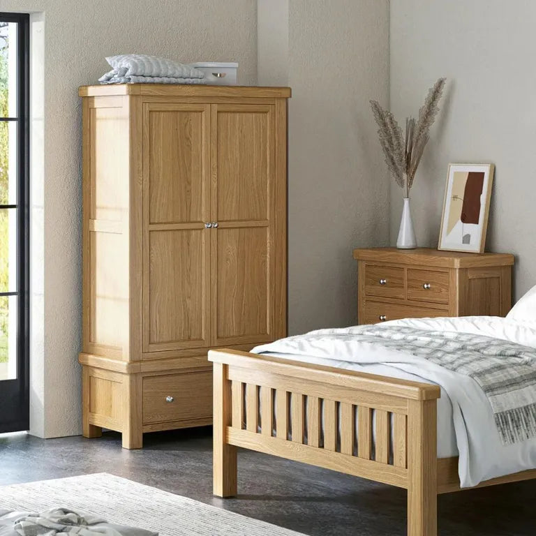 Paris Wardrobe - 2 Door 1 Drawer - Oak