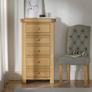 Paris Chest - 5 Drawer Tallboy - Oak