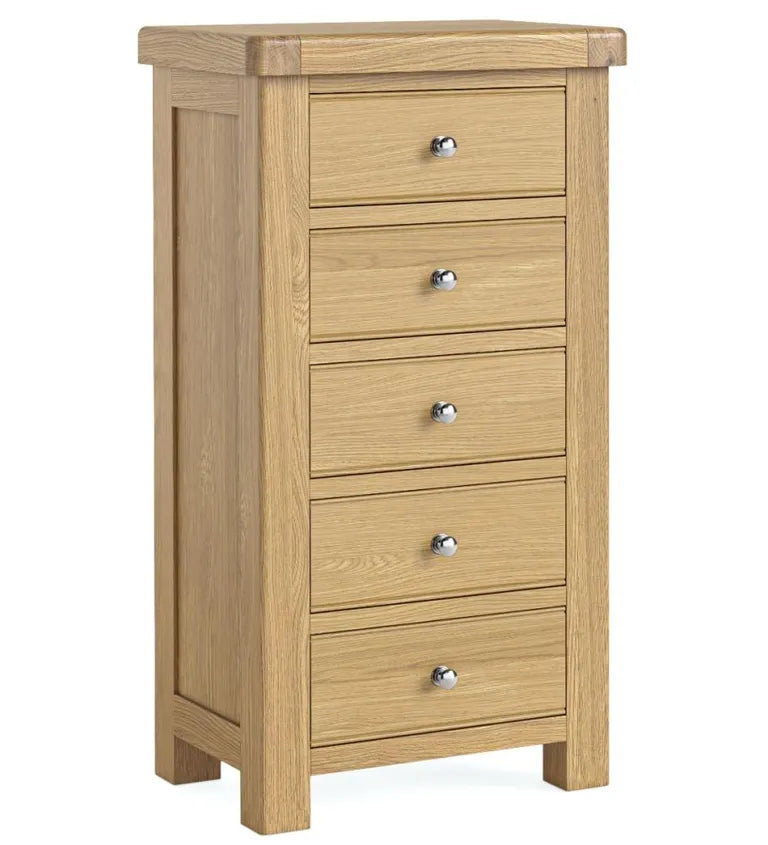 Paris Chest - 5 Drawer Tallboy - Oak