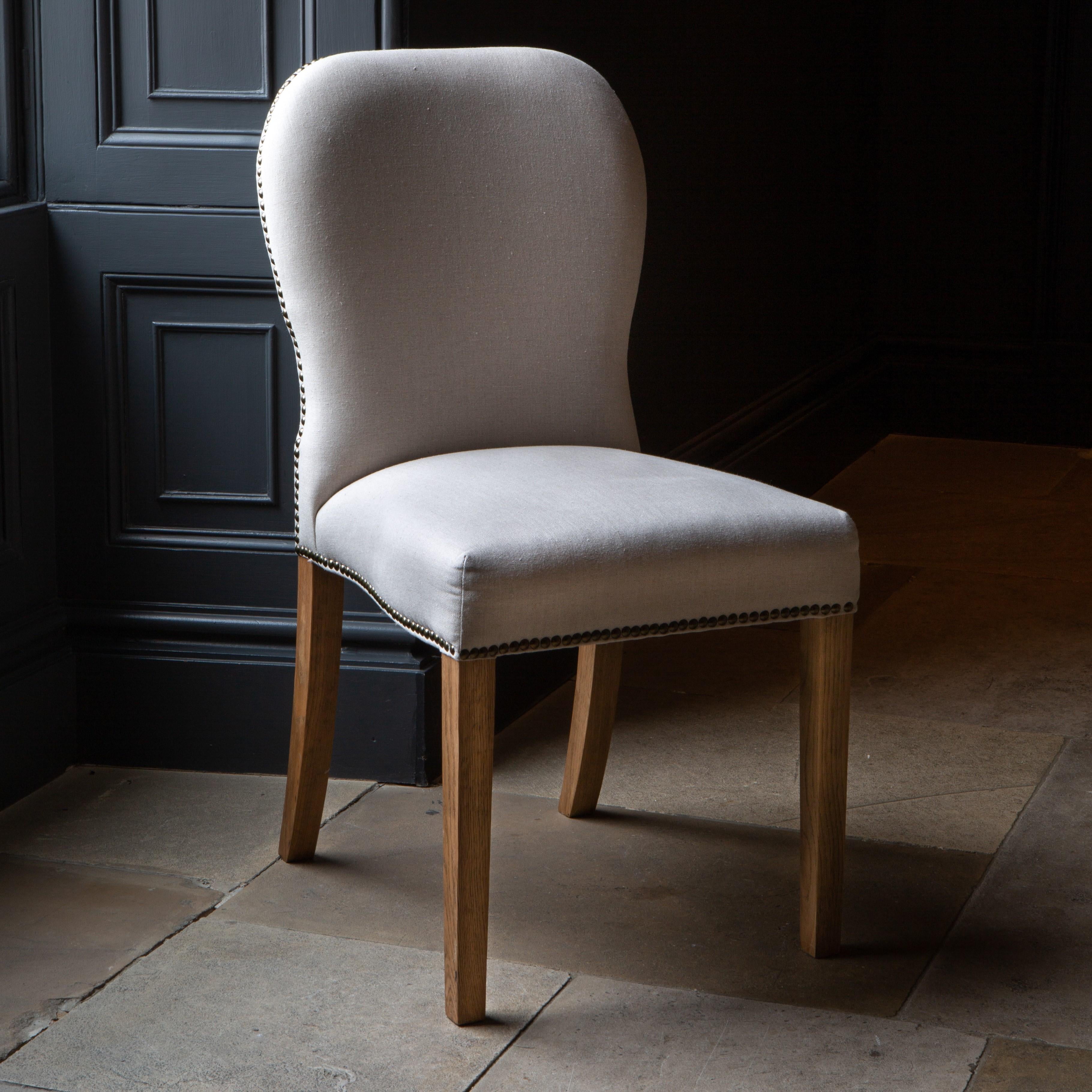 Roubaix Dining Chair - Natural Linen - Grey Oiled Legs & Brass Studs