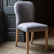 Roubaix Dining Chair - Smoke with Grey Oiled Legs & Brass Studs