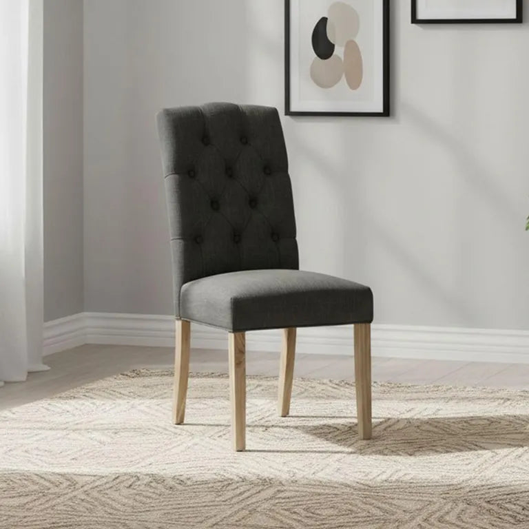 Rouen Chelsea Dining Chair - Set of 2 - Oak & Charcoal Fabric