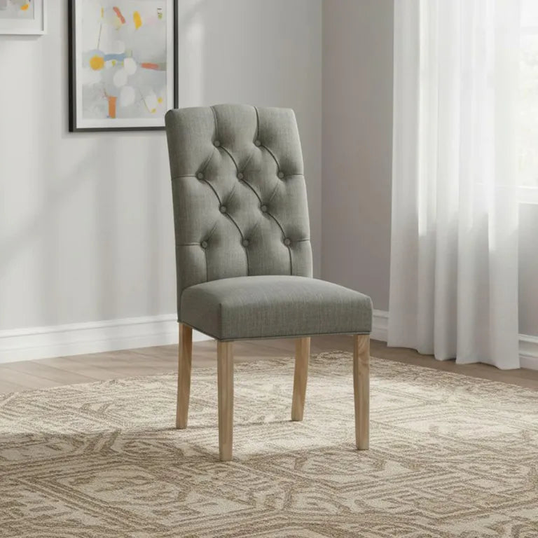 Rouen Chelsea Dining Chair - Set of 2 - Oak & Grey Fabric