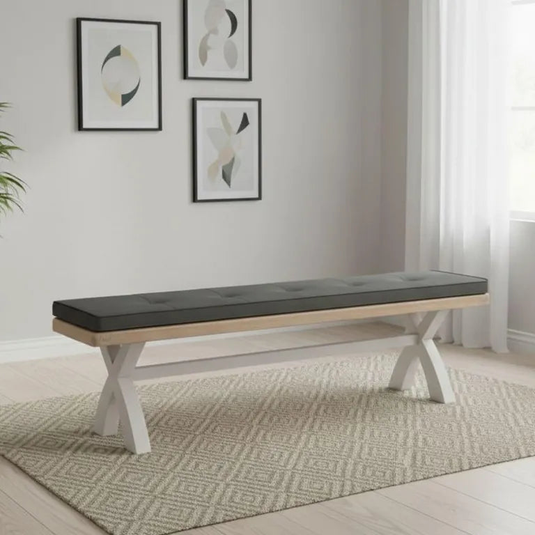 Rouen Dining Bench with Cross Leg - Charcoal Fabric