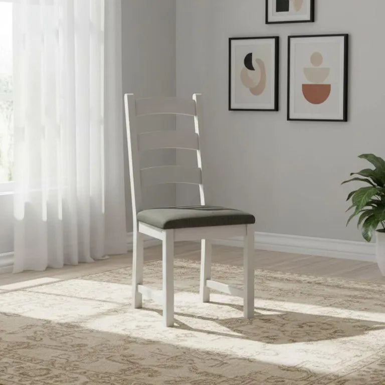 Rouen Dining Chair - Set of 2 - Ladder Back - Grey Oak - Charcoal Fabric