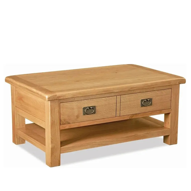 Tours Premium Coffee Table - 2 Drawer - with Shelf - Oak