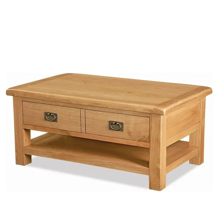 Tours Premium Coffee Table - 2 Drawer - with Shelf - Oak