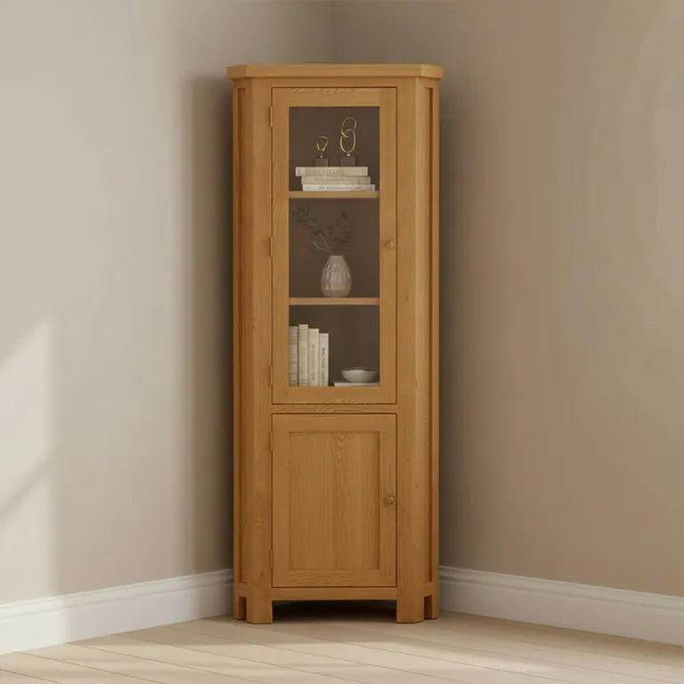 Tours Premium Corner Display Cabinet - 2 Door - Oak